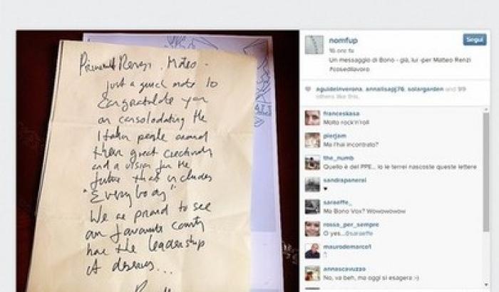 Bono Vox scrive a Matteo Renzi