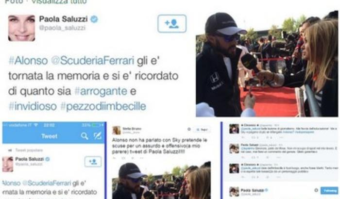 La Saluzzi su twitter: Alonso imbecille. Sky la sospende