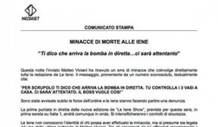 Minaccia alle Iene: stasera una bomba. Il programma va in onda