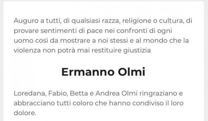 L'addio di Olmi nel necrologio commovente dettato alla famiglia