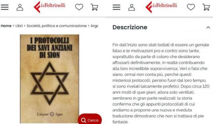 Sui canali di Feltrinelli spuntano i "Protocolli dei Savi di Sion": protesta della comunità ebraica